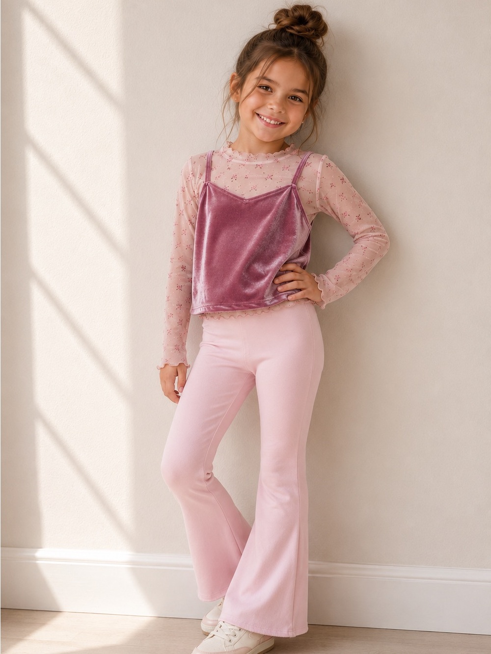 Old Navy Girls 2-Piece Mesh Velvet Set Floral Mauve Size M 8 Layered Top